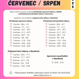 Program na měsíce červenec a srpen